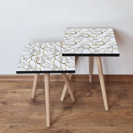 Hanah Home Mesa Nido 2 Piezas - Blanco, Gris y Dorado